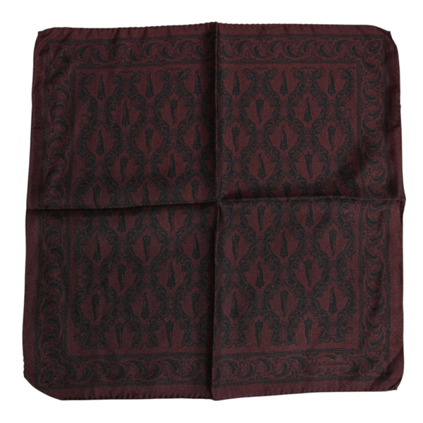 Dolce & Gabbana Maroon Black Printed Square Men Foulard Scarf