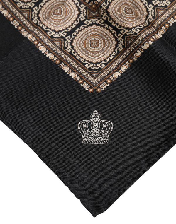 Dolce & Gabbana Black Brown Patterned Square Foulard Scarf