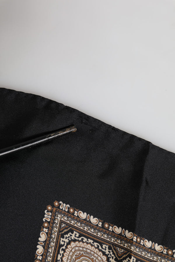 Dolce & Gabbana Black Brown Patterned Square Foulard Scarf