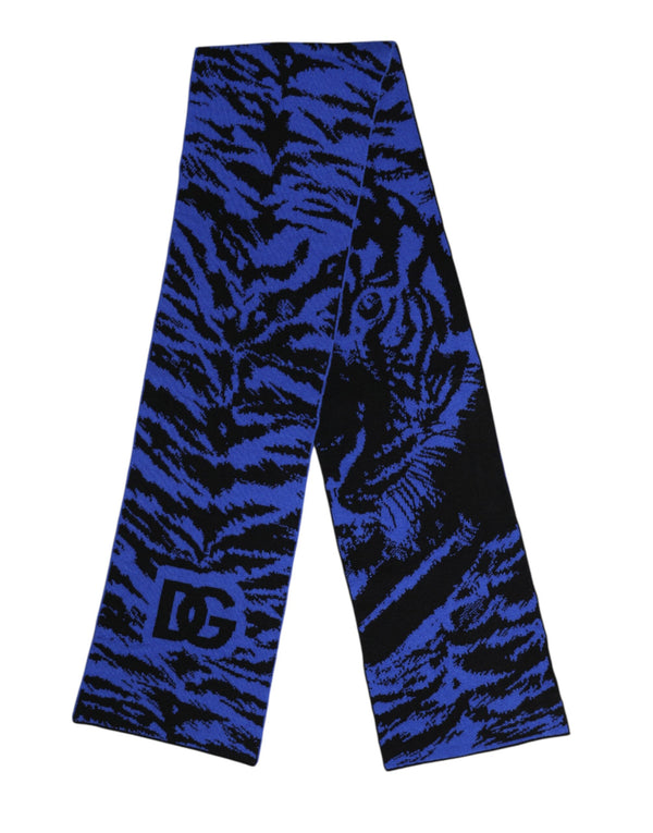 Dolce & Gabbana Blue Black Logo Neck Warmer Wrap Shawl Scarf