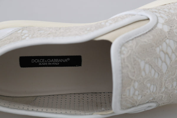 Dolce &amp; Gabbana White Leather Lace Slip On Loafers -kengät