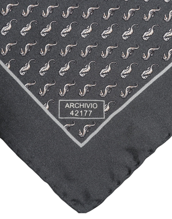 Dolce & Gabbana Black Fish Print Silk Square Men Foulard Scarf