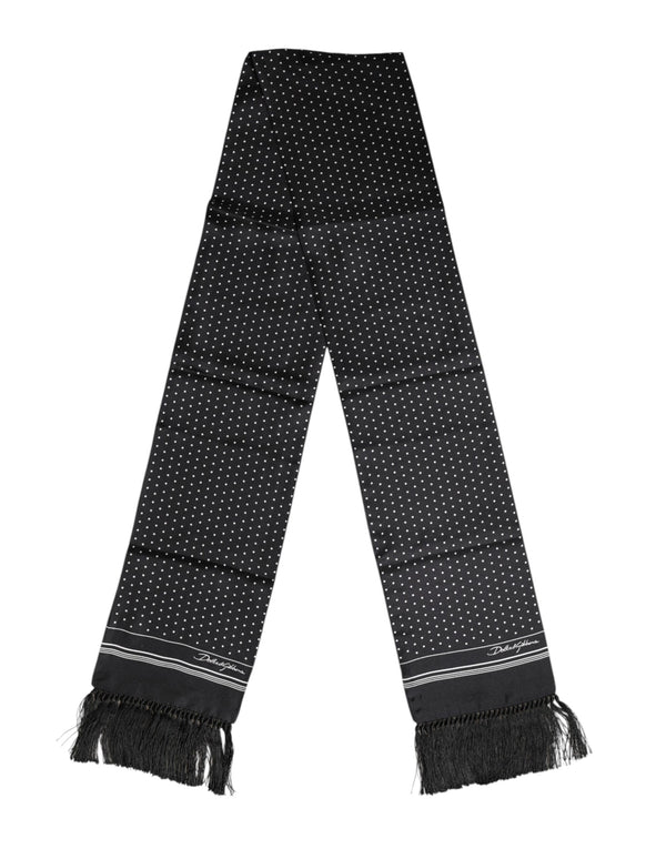 Dolce & Gabbana Black White Polka Dot Fringes Foulard Scarf