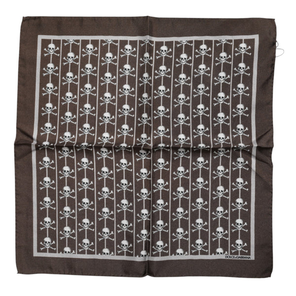 Dolce & Gabbana Brown Skull Silk Square Men Foulard Scarf