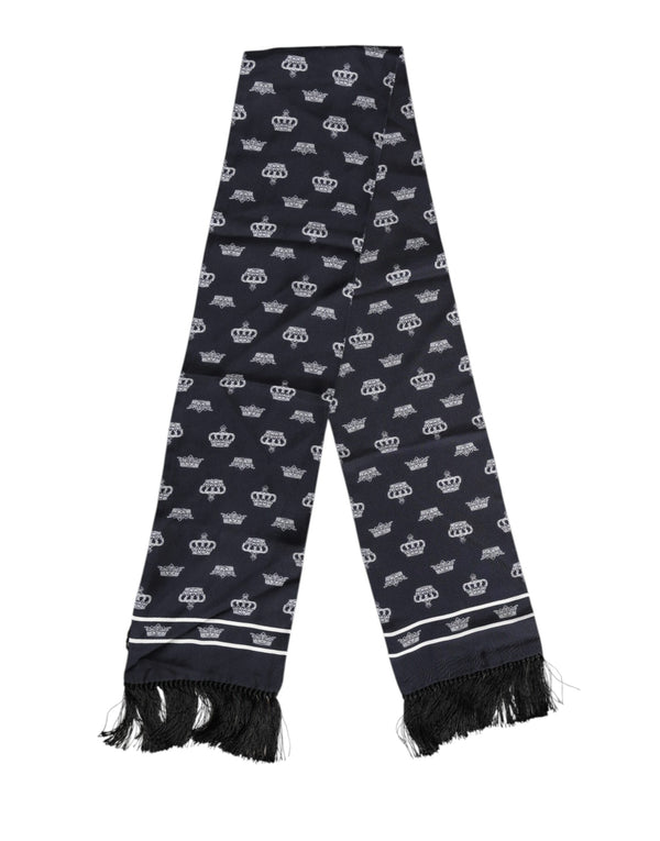 Dolce & Gabbana Black Silk Crown Fringes Men Foulard Scarf
