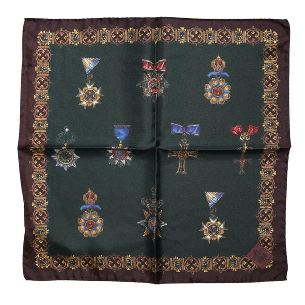 Dolce & Gabbana Green Medals Silk Square Foulard Scarf