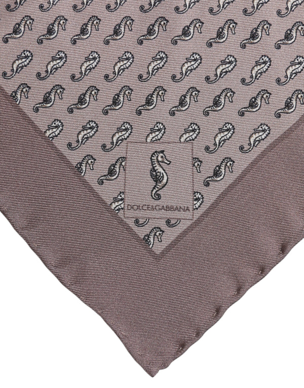 Dolce & Gabbana Brown Sea Horse Silk Square Foulard Scarf