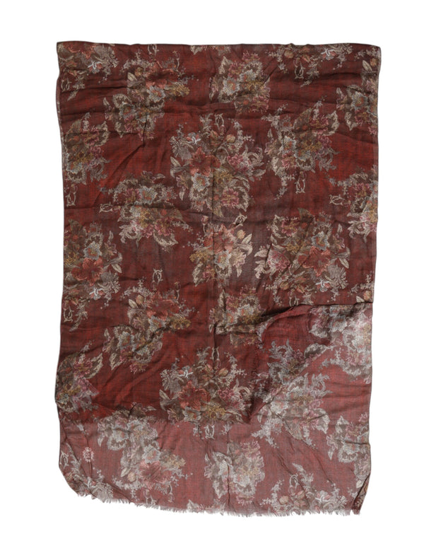 Dolce & Gabbana Maroon Floral Neck Warmer Foulard Scarf
