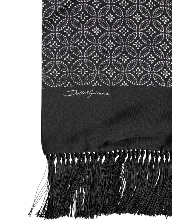 Dolce & Gabbana Black Patterned Fringes Men Foulard Scarf