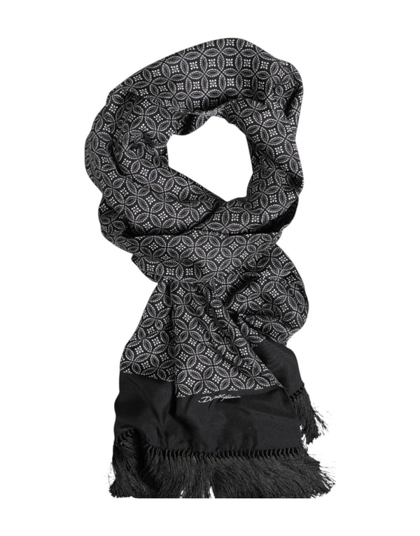 Dolce & Gabbana Black Patterned Fringes Men Foulard Scarf