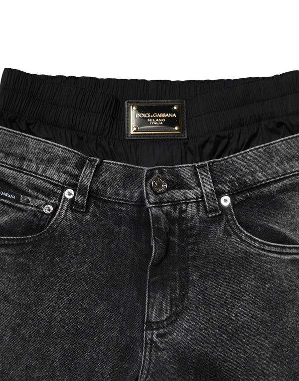 Dolce & Gabbana Black Washed Double Waistband Denim Jeans
