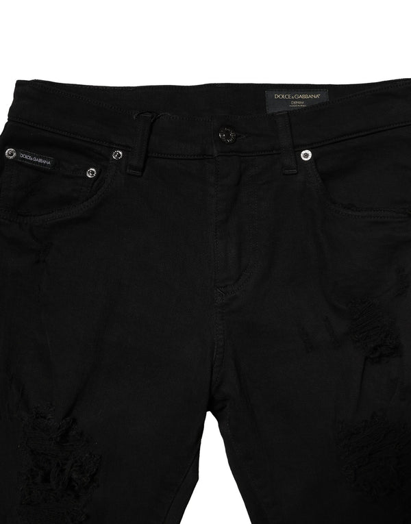 Dolce & Gabbana Black Cotton Logo Plaque Slim Denim Jeans