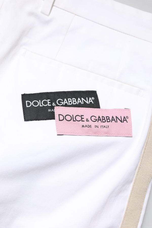Dolce & Gabbana White Cotton Straight Logo Men Pants