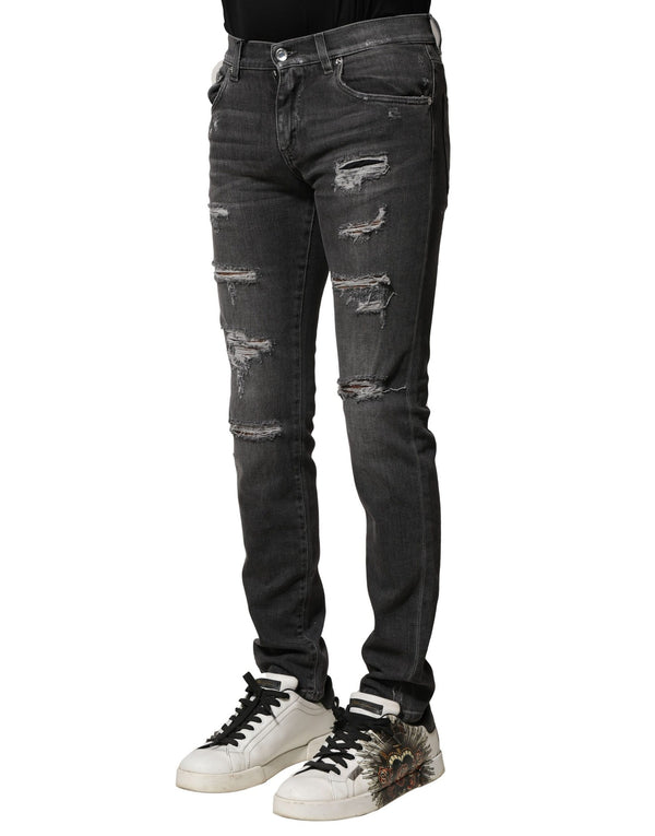 Dolce & Gabbana Black Washed Tattered Slim Fit Denim Jeans