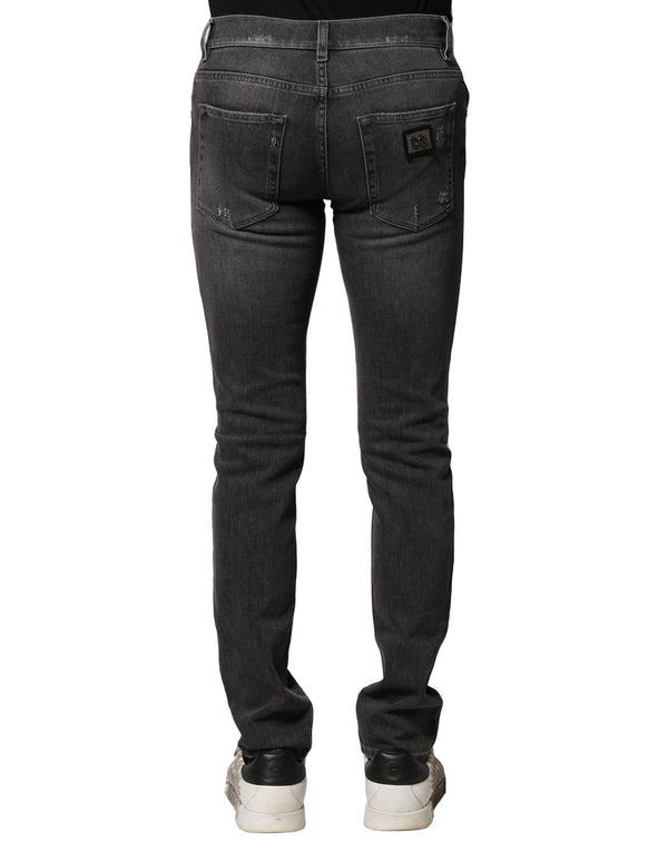 Dolce & Gabbana Black Washed Tattered Slim Fit Denim Jeans