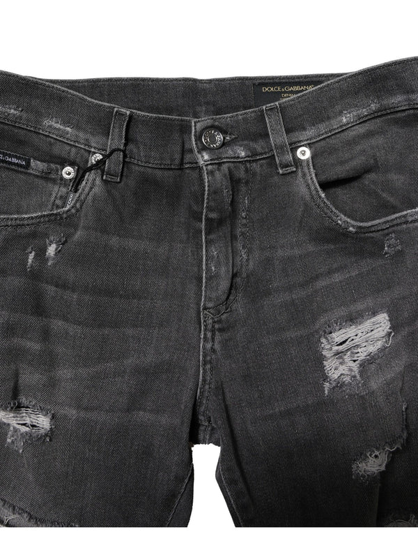 Dolce & Gabbana Black Washed Tattered Slim Fit Denim Jeans