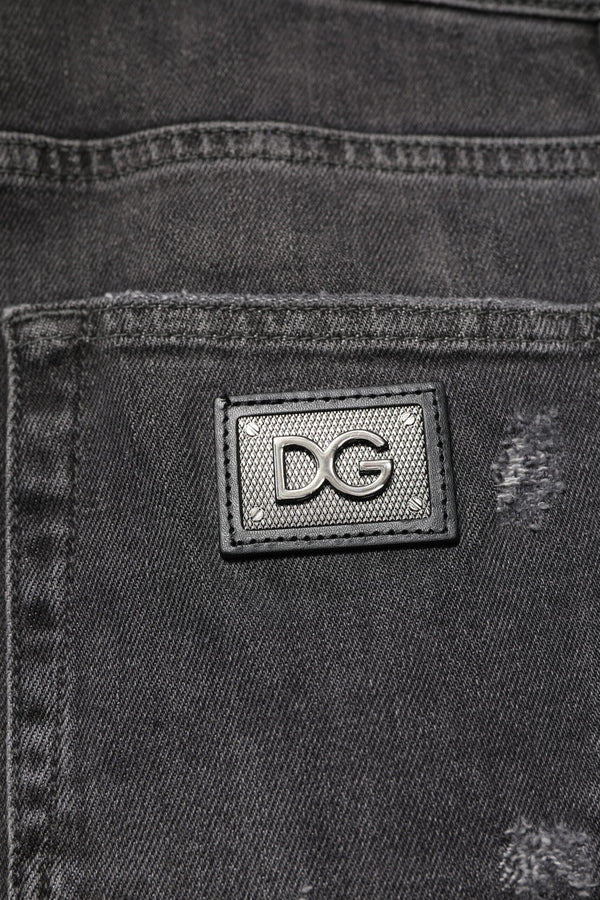 Dolce & Gabbana Black Washed Tattered Slim Fit Denim Jeans