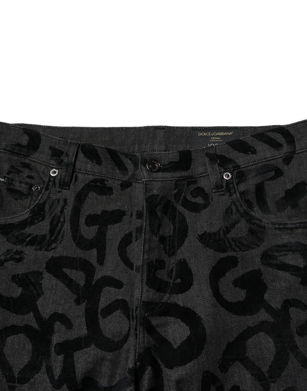 Dolce & Gabbana Gray Cotton DG Logo Straight Men Denim Jeans