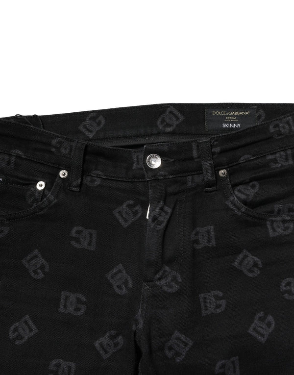 Dolce & Gabbana Black Cotton DG Logo Skinny Men Denim Jeans