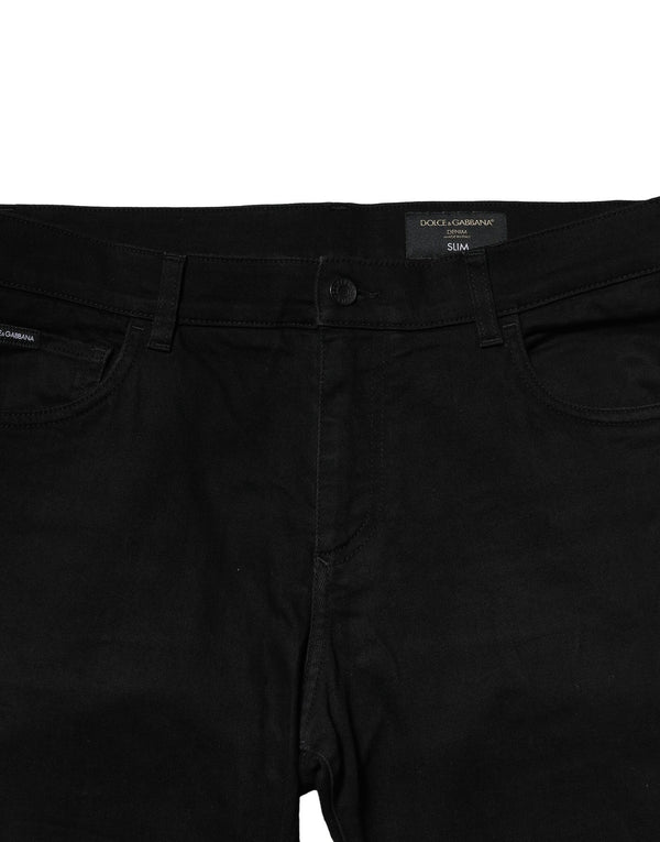 Dolce & Gabbana Black Cotton Tattered Slim Fit Men Denim Jeans