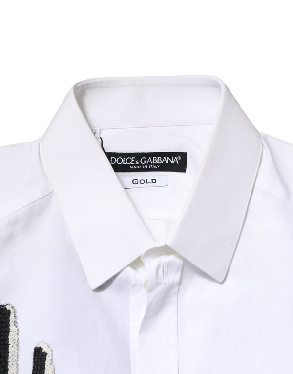 Dolce & Gabbana White GOLD Embroidery Detailed Dress Shirt
