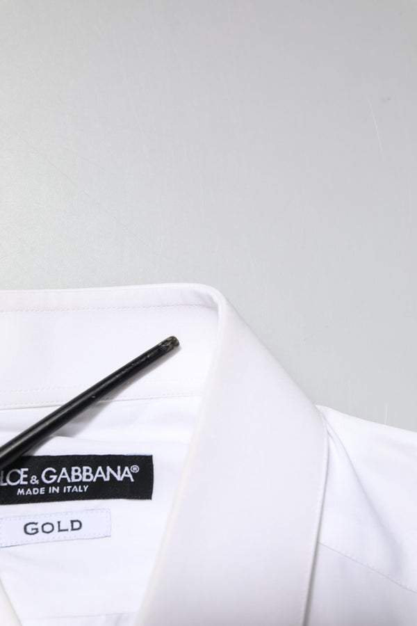 Dolce & Gabbana White GOLD Embroidery Detailed Dress Shirt