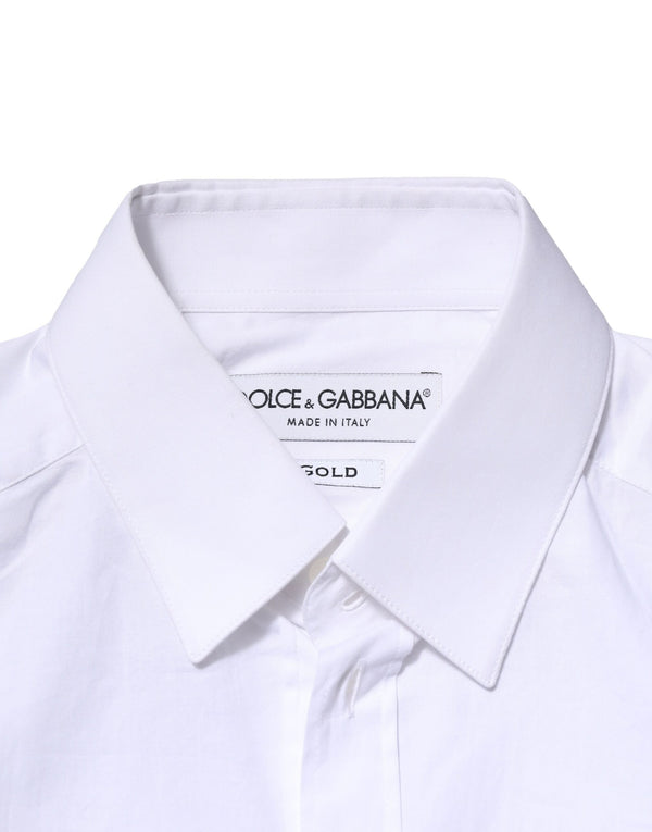 Dolce & Gabbana White Cotton GOLD Long Sleeves Dress Shirt