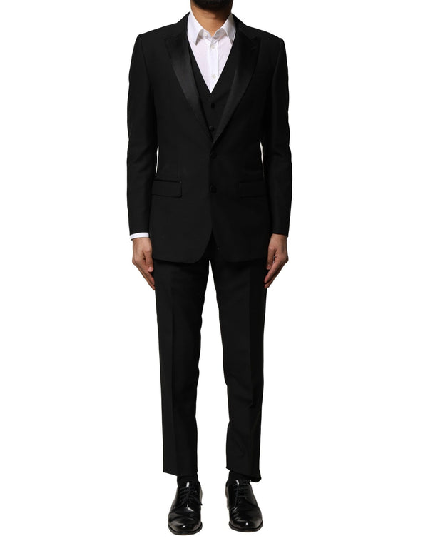 Dolce & Gabbana Black Wool 3 Piece Single Breasted Suit