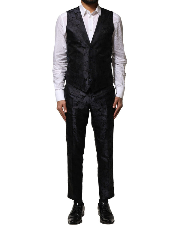 Dolce & Gabbana Black Jacquard 3 Piece Single Breasted Suit