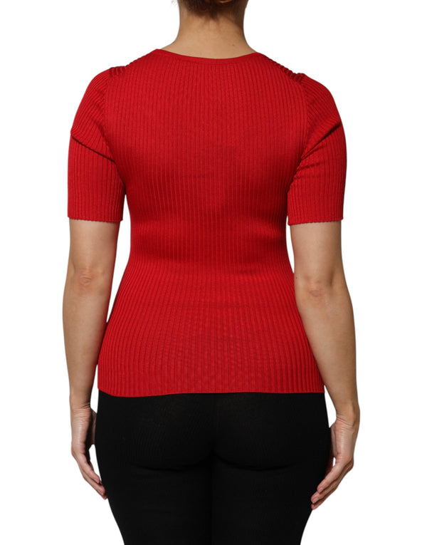 Dolce & Gabbana Red Round Neck Short Sleeves Pullover Top