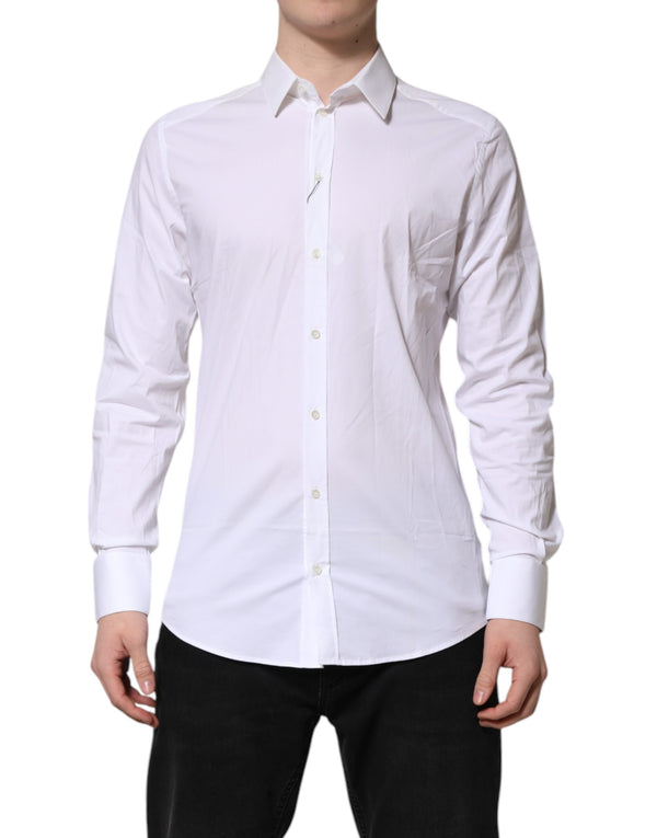 Dolce & Gabbana White GOLD Cotton Collared Dress Shirt Top