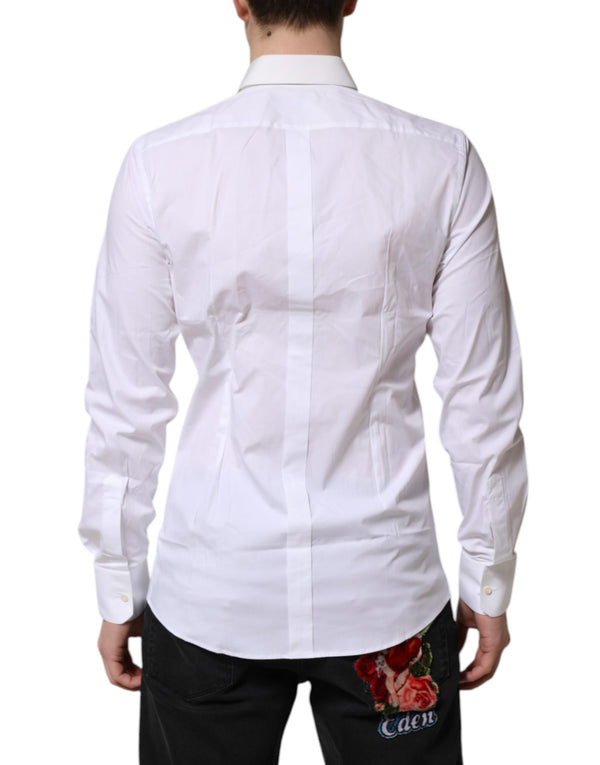 Dolce & Gabbana White GOLD Cotton Collared Dress Shirt Top