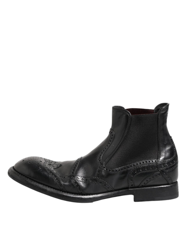 Dolce & Gabbana Black Leather Ankle Boots Slip On Shoes