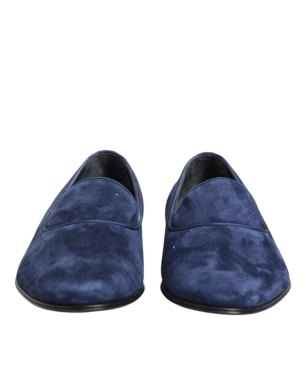 Dolce & Gabbana Blue Velvet DG Logo Loafers Formal Shoes