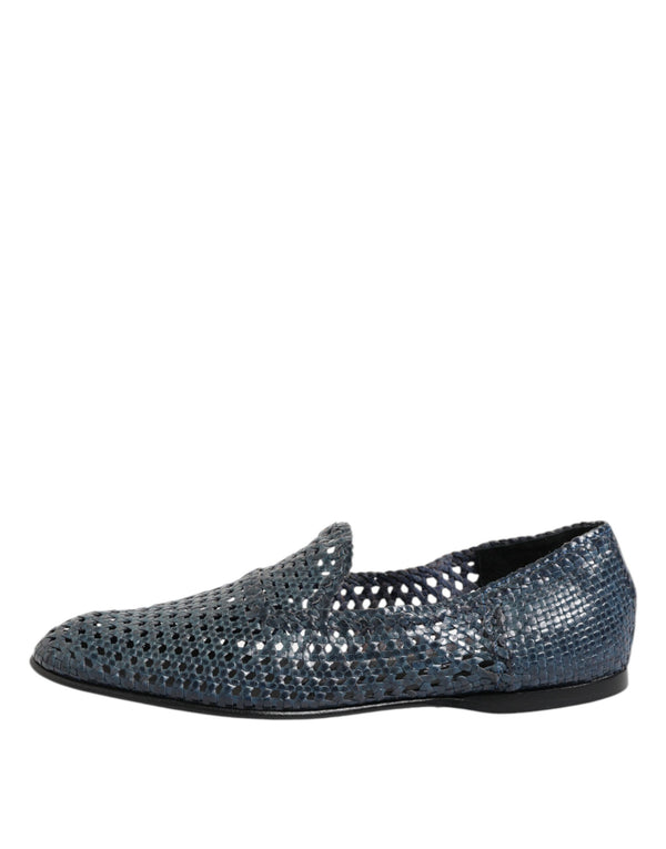 Dolce & Gabbana Blue Woven Leather Slip On Loafers Shoes