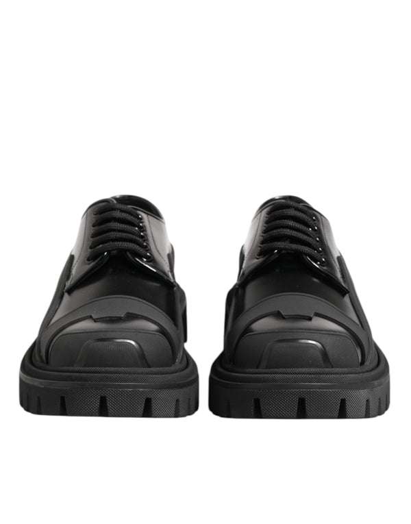 Dolce & Gabbana Black Patent Leather Trekking Derby Shoes