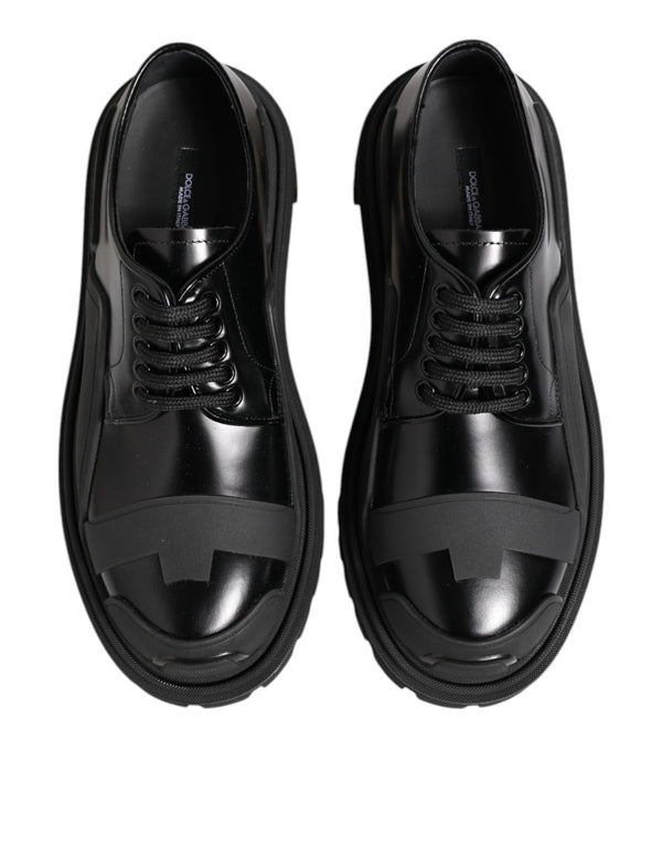 Dolce & Gabbana Black Patent Leather Trekking Derby Shoes