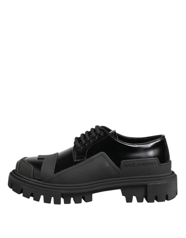 Dolce & Gabbana Black Patent Leather Trekking Derby Shoes