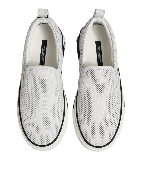 Dolce & Gabbana White Dotted Leather Slip On Men Sneakers Shoes