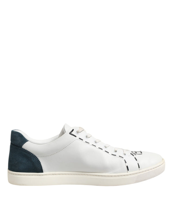 Dolce & Gabbana White Leather Printed Low Top Sneakers Shoes