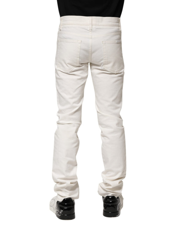 Dolce & Gabbana White Cotton Skinny Men Denim Jeans