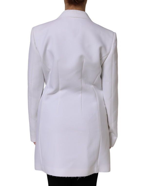 MSGM White Polyester Long Sleeves Ruffled Wrap Jacket