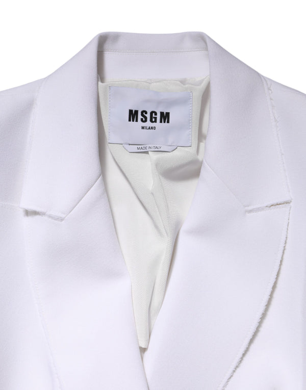 MSGM White Polyester Long Sleeves Ruffled Wrap Jacket