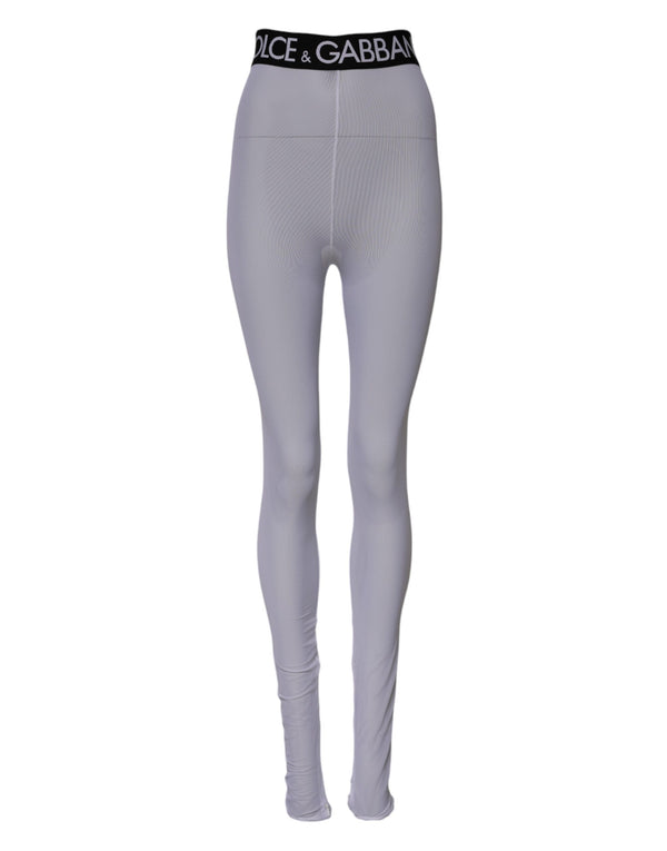 Dolce & Gabbana Gray Nylon DG Logo Mid Waisted Leggings Pants