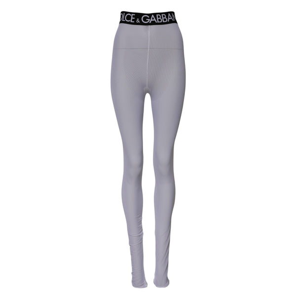 Dolce & Gabbana Gray Nylon DG Logo Mid Waisted Leggings Pants