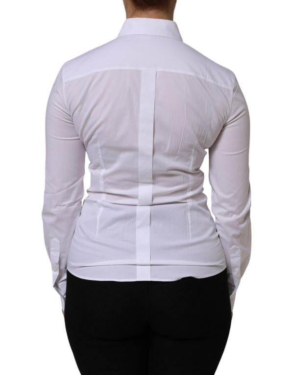 Dolce & Gabbana White Cotton Collared Long Sleeves Top Shirt
