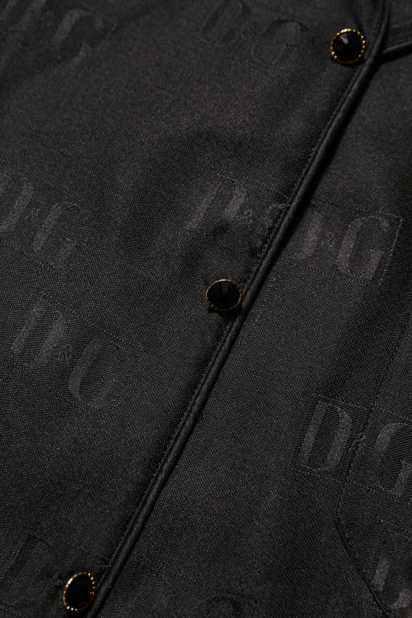 Dolce & Gabbana Black Silk DG Embroidery Long Sleeves Top