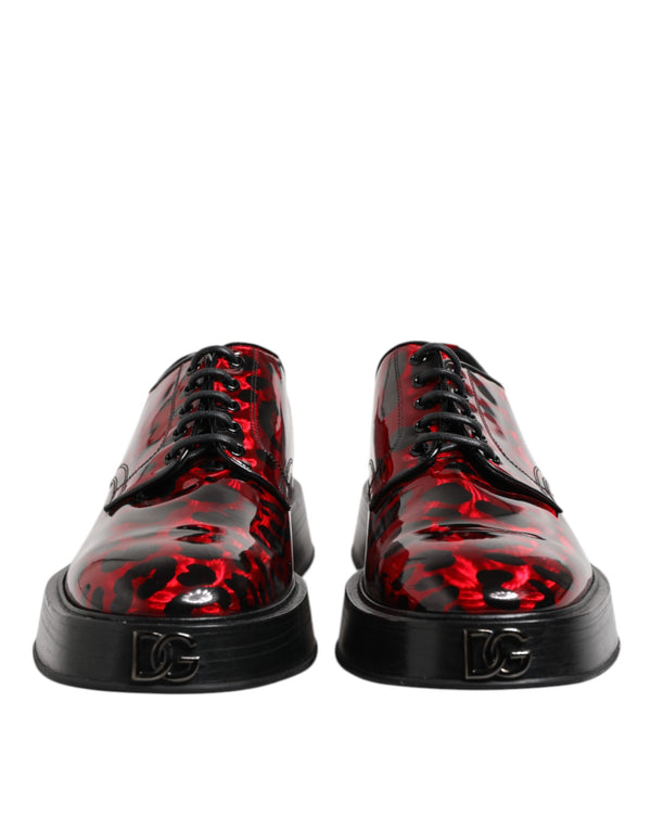 Dolce & Gabbana Red Leopard Derby Formal Men Dress Shoes