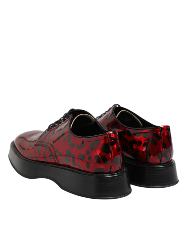 Dolce & Gabbana Red Leopard Derby Formal Men Dress Shoes
