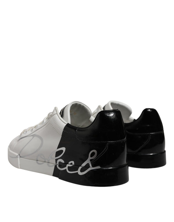 Dolce & Gabbana White Black Logo Low Top Leather Sneakers Shoes